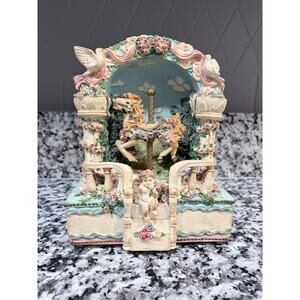 Vtg 1979 Carousel Horse Cherub Angel Music Box “Somewhere in Time” WORKS